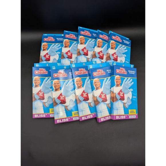 10 Pair - Mr. Clean BLISS Reusable Gloves MEDIUM Soft Lining Latex-Free New